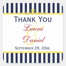 Cuadrada Pegatina Boda de desplazamiento de franjas amarill