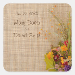 Cuadrada Pegatina Boda de Flores Rusas de Otoño