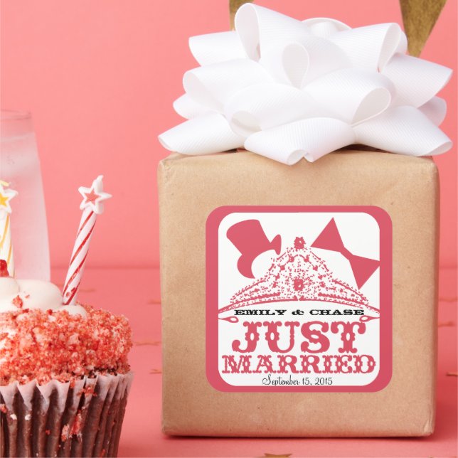 Cuadrada Pegatina Boda de la princesa recién casada (Fiesta)