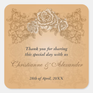 Cuadrada Pegatina Boda de Rosas de Naranjas antiguos