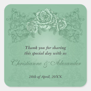 Cuadrada Pegatina Boda de Rosas verdes de la Antigüedad