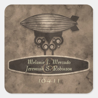 Cuadrada Pegatina Boda de Zeppelin Steampunk