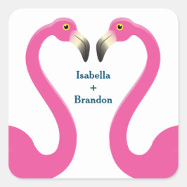 Cuadrada Pegatina Boda Flamingo Rosa