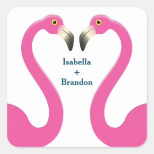 Cuadrada Pegatina Boda Flamingo Rosa