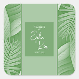 Cuadrada Pegatina Boda Verde Tropical