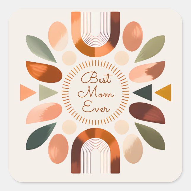 Cuadrada Pegatina boho Elegante Mejor Mamá del Mundo  (Anverso)