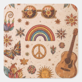 Cuadrada Pegatina boho hippie