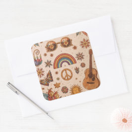 Cuadrada Pegatina boho hippie