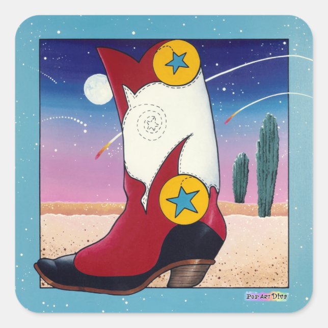 Cuadrada Pegatina - Boots De Vaquero, Todos Vestidos (Anverso)