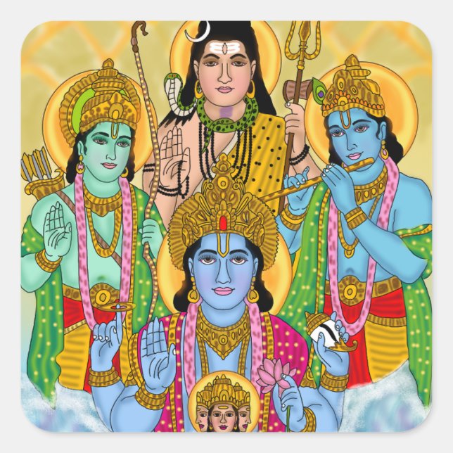 Cuadrada Pegatina Brahma Vishnu Shiva Ram Krishna (Anverso)