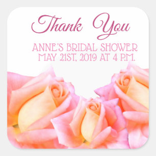 Cuadrada Pegatina Bridal Shower Roses rosados
