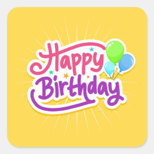 Cuadrada Pegatina Bright Happy Birthday