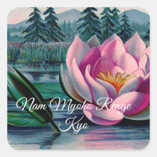 Cuadrada Pegatina budista de Lotus Nam Myoho Renge Kyo