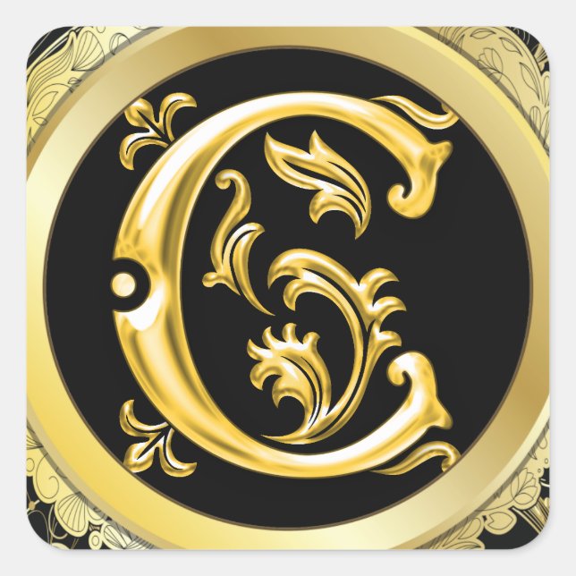 Cuadrada Pegatina C cuadrado inicial en oro (Anverso)