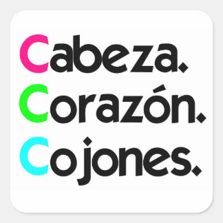 Cuadrada Pegatina "Cabeza Corazón Cojones"