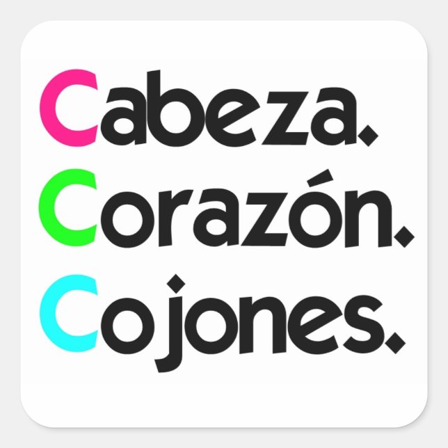 Cuadrada Pegatina "Cabeza Corazón Cojones" (Anverso)