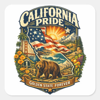 Cuadrada Pegatina California Pride Golden State Forever