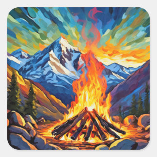 Cuadrada Pegatina Campfire