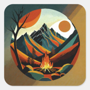 Cuadrada Pegatina Campfire