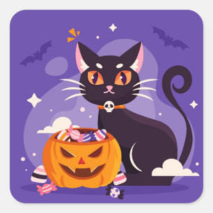 Cuadrada Pegatina Cat de Halloween