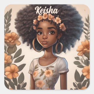 Cuadrada Pegatina Chica afroamericano personalizada