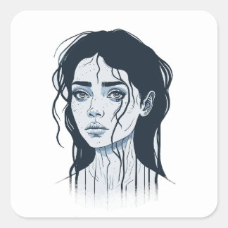 Cuadrada Pegatina chica triste