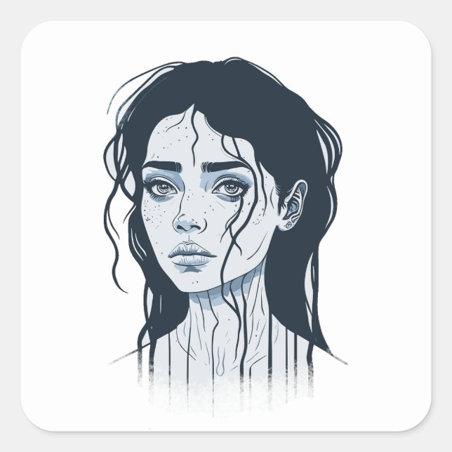 Cuadrada Pegatina chica triste (Anverso)