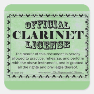 Cuadrada Pegatina Clarinet License Square