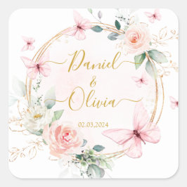 Cuadrada Pegatina clásico Boda de mariposas