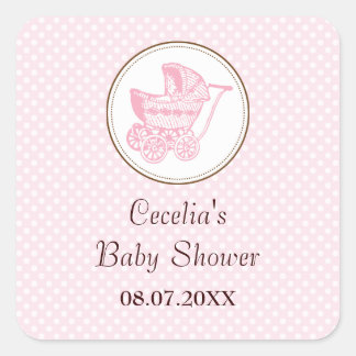 Cuadrada Pegatina clásico de Baby Shower del cochecito de