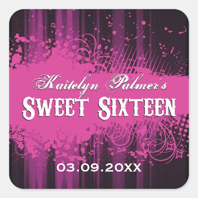Cuadrada Pegatina Club Flyer Look Sweet 16 (Anverso)