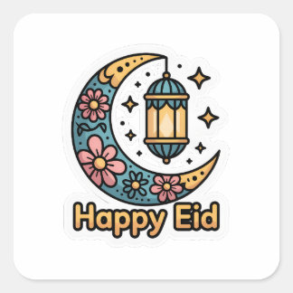 Cuadrada Pegatina colorida de la luna creciente de Eid Muba