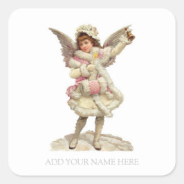 CUADRADA PEGATINA CON ANGELES DE NAVIDAD DE VINTAGE