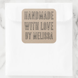 Cuadrada Pegatina con guión manuscrito Hecha a mano con amo