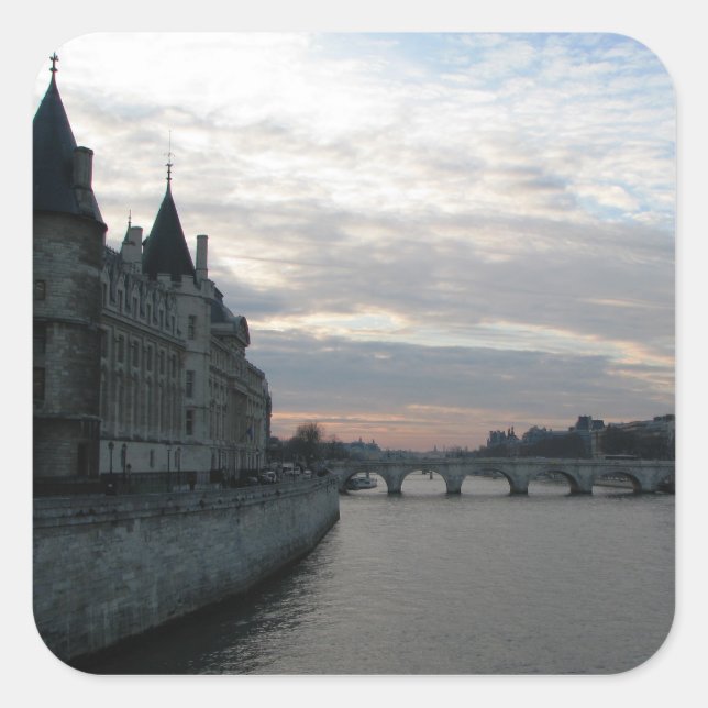Cuadrada Pegatina con hermosa puesta de sol en París (Anverso)