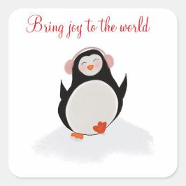 Cuadrada Pegatina con pequeño pingüino sonriente