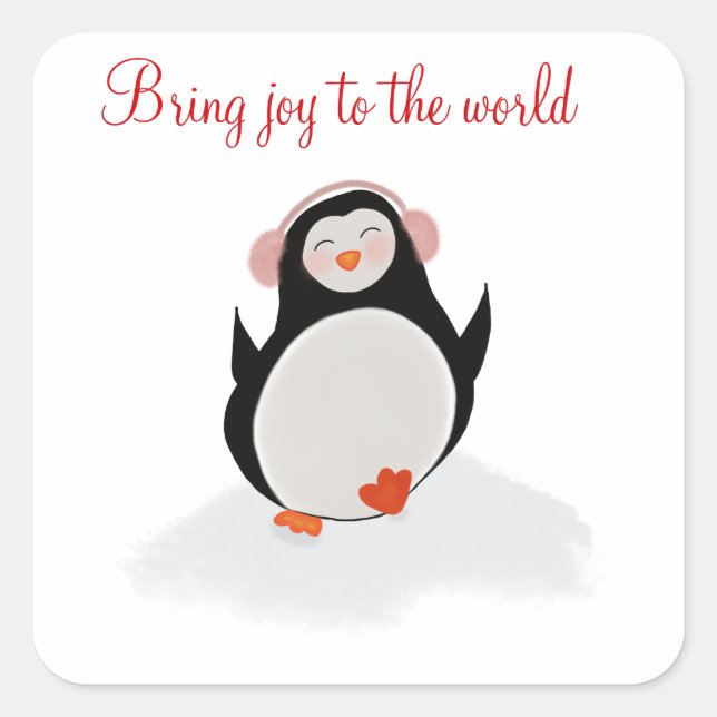 Cuadrada Pegatina con pequeño pingüino sonriente (Anverso)