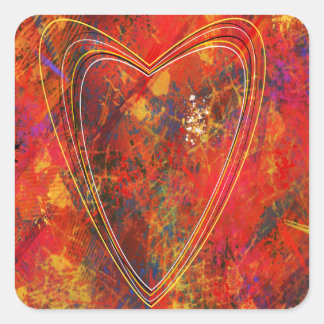 Cuadrada Pegatina con un corazón en llamas
