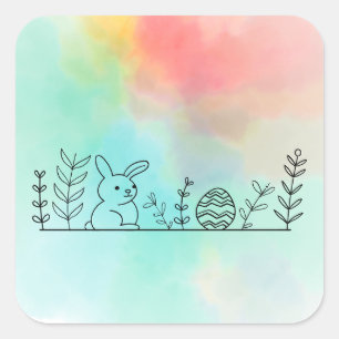 Cuadrada Pegatina Conejo de Pascua