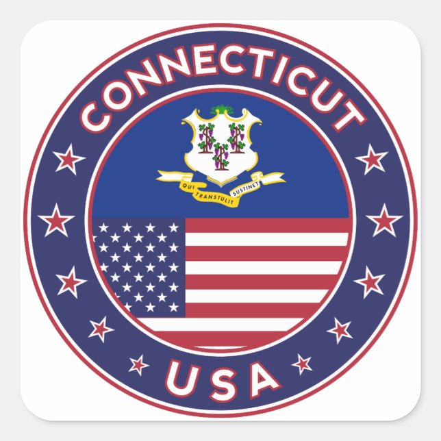 Cuadrada Pegatina Connecticut, Estados Unidos (Anverso)
