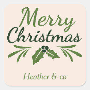Cuadrada Pegatina corporativo de Navidad feliz verde