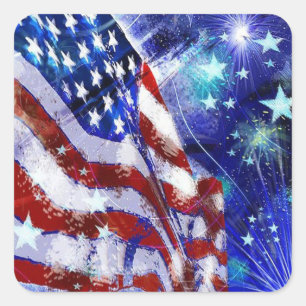 Cuadrada Pegatina cuadrado/Bandera estadounidense y estrell