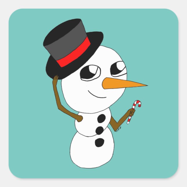 Cuadrada pegatina cuadrado chibi smowman (Anverso)
