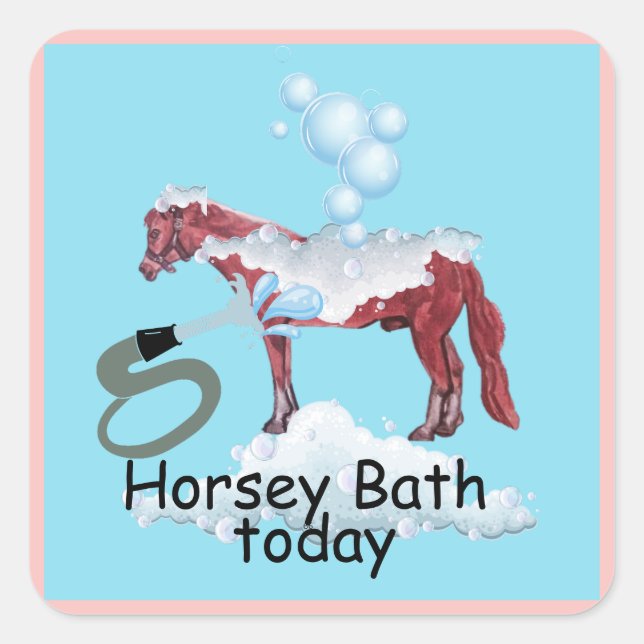 Cuadrada pegatina cuadrado cómico de baño de caballos (Anverso)
