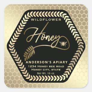 Cuadrada Pegatina cuadrado de abeja de miel de rama de hexa