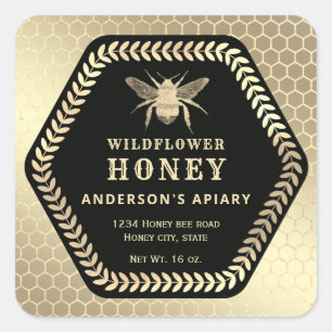 Cuadrada Pegatina cuadrado de abeja de miel de rama de hexa