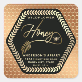 Cuadrada Pegatina cuadrado de abeja de miel de rama de hexa