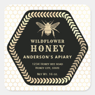 Cuadrada Pegatina cuadrado de abeja de miel de rama de hexa
