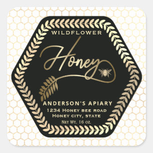 Cuadrada Pegatina cuadrado de abeja de miel de rama de hexa