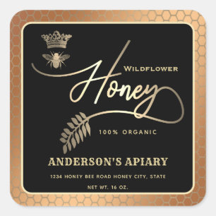 Cuadrada Pegatina cuadrado de abejas reina moderna en tarro